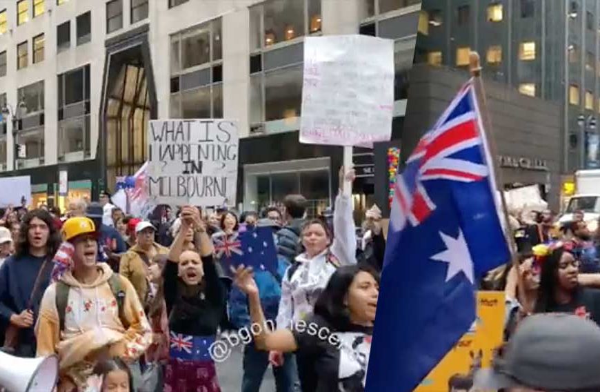 Protesters in New York Chant “Save Australia” at Pro-Freedom Rally