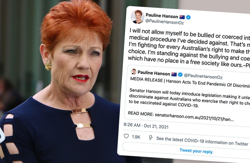 Senator Pauline Hanson Introduces Bill to Make It Unlawful to Discriminate Against the Unvaccinated