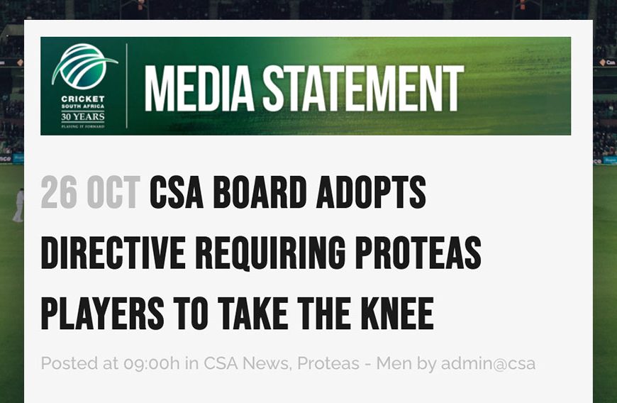 “No Pledge, No Play”: South African Cricketers Told to Kneel Before Black Lives Matter or Else!
